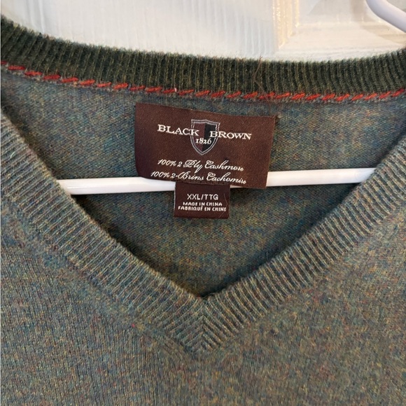 Black Brown 1826 sage 100% cashmere V-Neck Sweater Mens - Picture 2 of 6